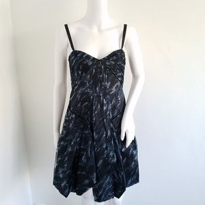 BCBG MAXARIA Silk Strap Pleaded Skater Dress
